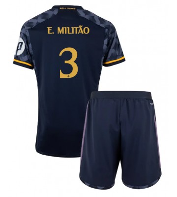 Real Madrid Eder Militao #3 Segunda Equipación Niños 2023-24 Manga Corta (+ Pantalones cortos)